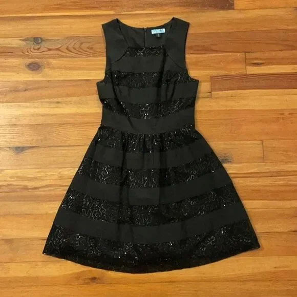 Cynthia Rowley Black Sequin Striped Cocktail Dress Womens Size 4 Sleeveless LBD - Picture 5 of 13